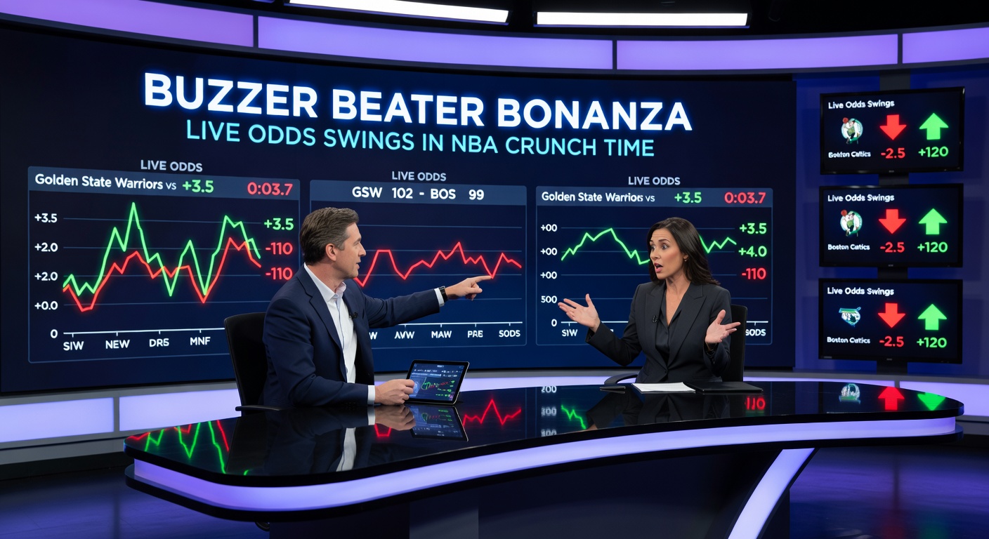 Grafik mit schwankenden Live-Quoten während eines NBA-Buzzer-Beaters, inklusive Zeitachse und Wettoptionen