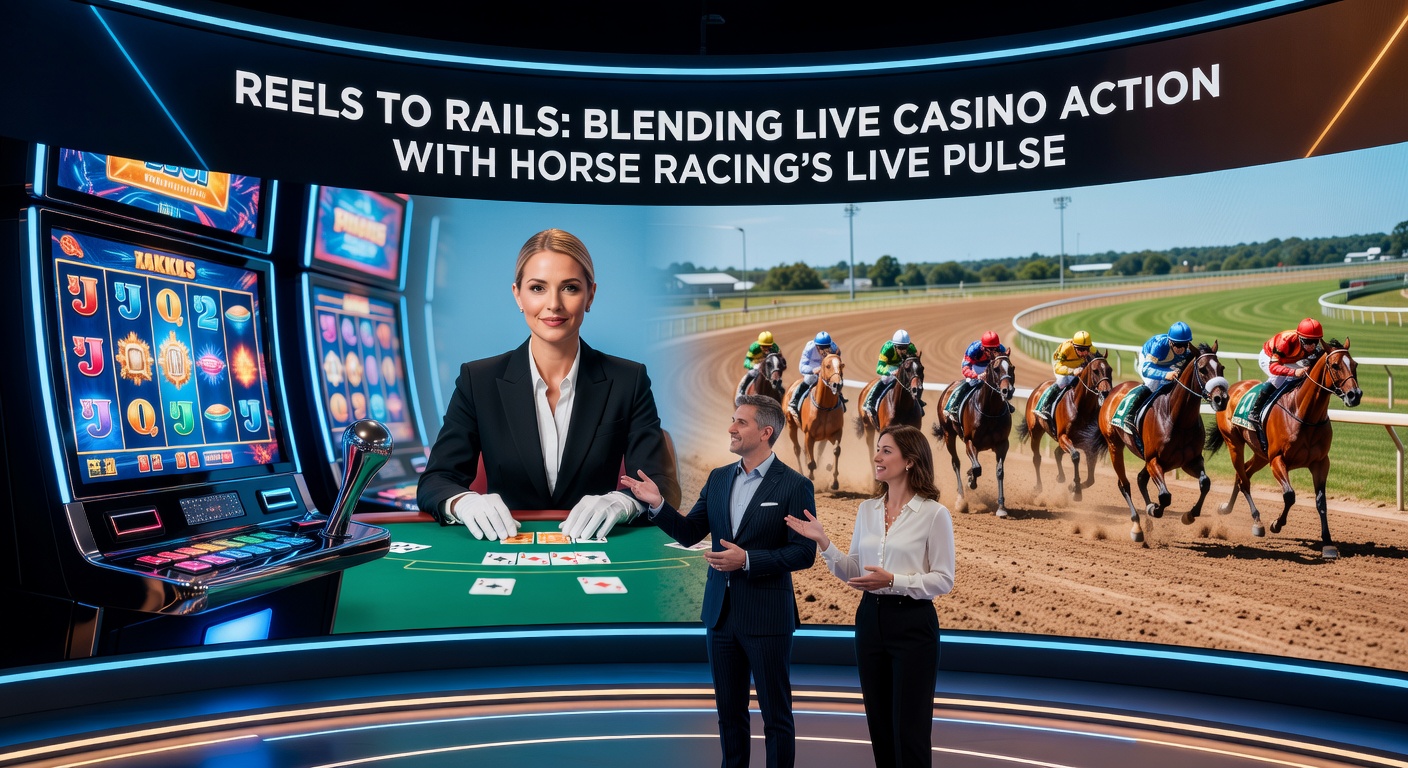 Nahaufnahme eines Pferderennens mit überlagerten Casino-Elementen wie Slots und Quotenanzeigen